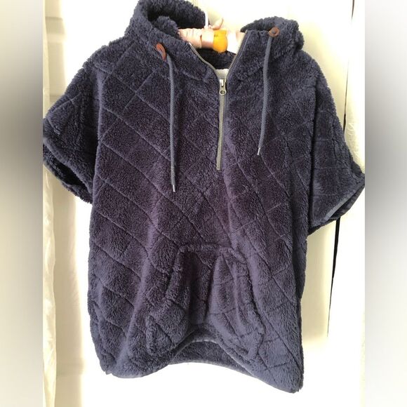 Columbia Sherpa women sz M Cozy fleece Hoodie short sleeves vest jacket pocket - Picture 4 of 8